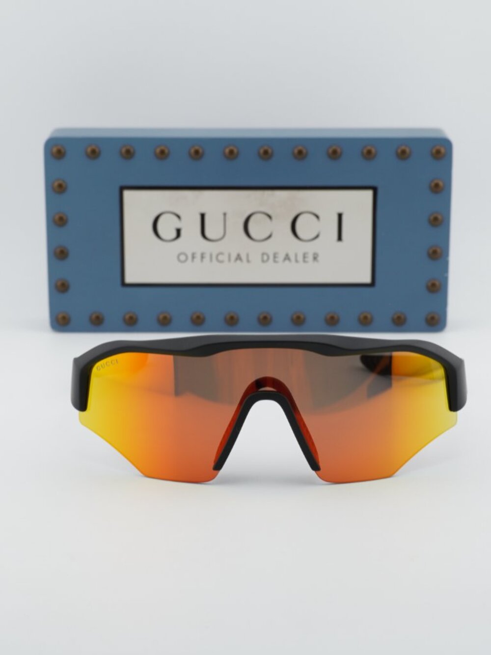 Gucci GG2017S 004 Shield Sunglasses - Black / Orange Mirror - Picture 6 of 11